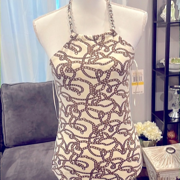 MICHAEL Michael Kors Tops - Michael Kors Summer Top. Cream with brown chain design. Size M Ties on neck